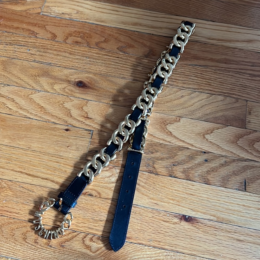 H&M Moschino Black Gold Leather Belt 85 - Picture 5 of 5